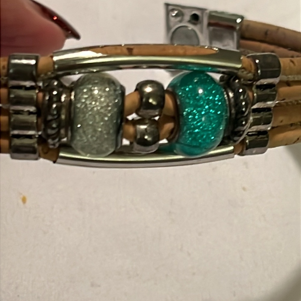 Unique Cork, Bead & Brass Magnetic Bracelet - Picture 5 of 6